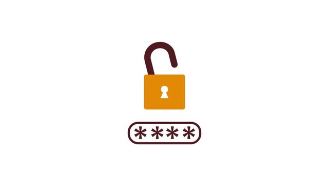 Password unlock and security padlock animation. Animated padlock that unlocks after a correct password code in entered. Data protraction concept.