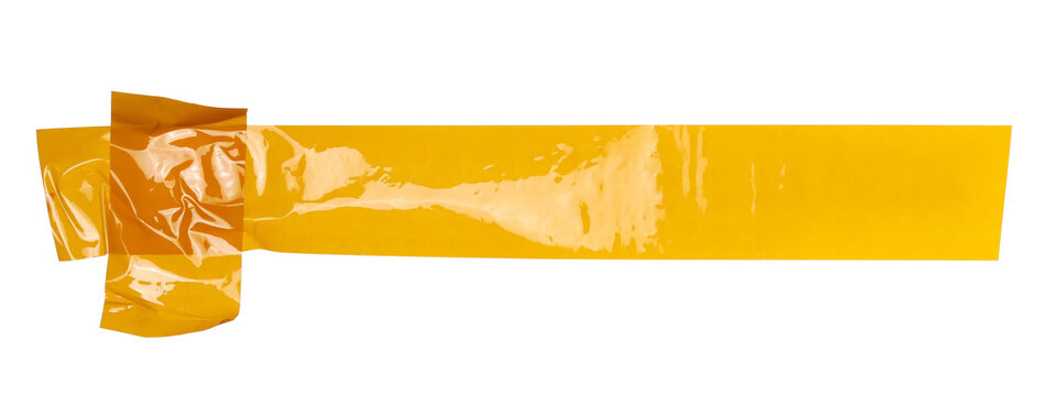 Yellow adhesive repair tape, line flying, isolated on white background, design element, clipping path