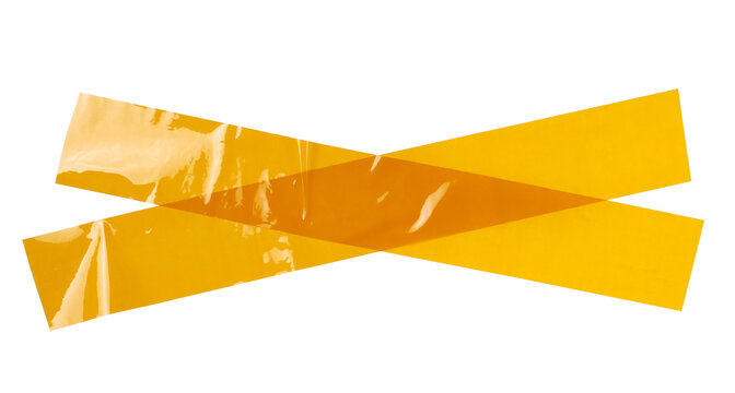 Yellow adhesive repair tape in shape of cross, isolated on white background, clipping path, design element