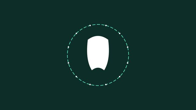 Minimalist shield animation with rotating circular loading path for cybersecurity and data protection concepts 4k
