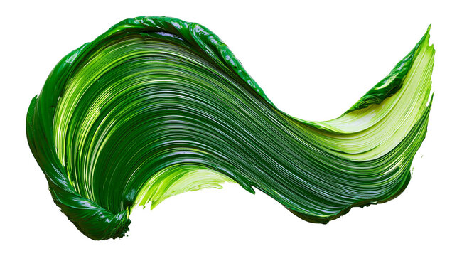 Thick green oil paint stroke with visible texture, isolated on transparent background