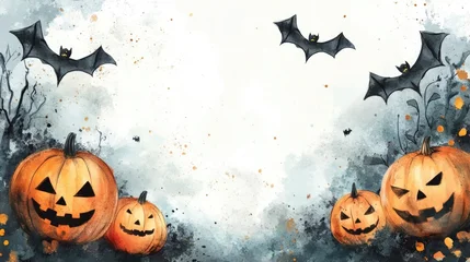 Halloween decorations on pastel gray background. Halloween concept. Flat lay, top view, copy space © Hope