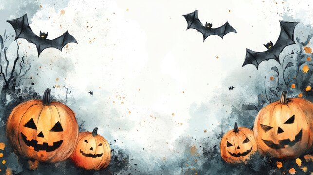 Halloween decorations on pastel gray background. Halloween concept. Flat lay, top view, copy space