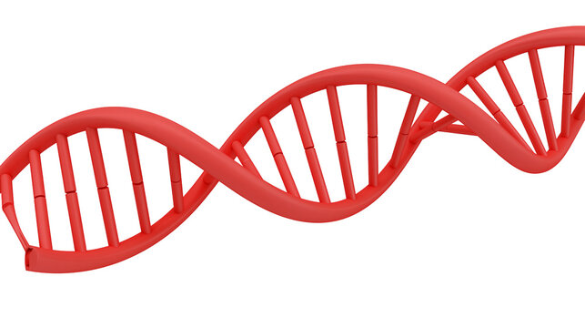 Red DNA double helix structure, isolated on transparent background