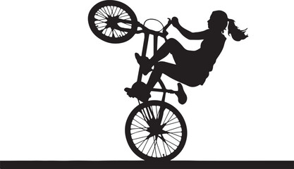Obraz premium Silhouette of a girl doing a wheelie on a bicycle