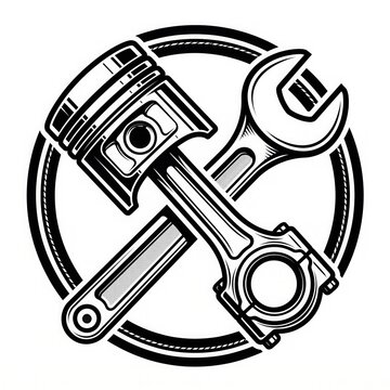 Crossing Piston and Wrench in a Circular Emblem Style