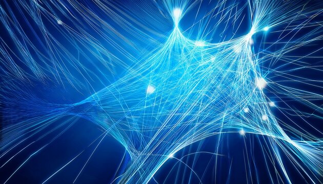 Abstract Fibers Neural Networks Blue Background