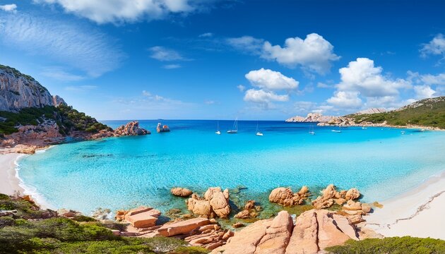 Cala Mariolu On A Clear Day With Soft White Clouds Sardinia