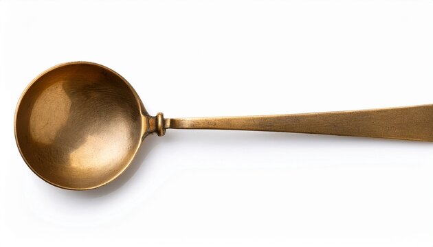 Old Brass Spoon With Wood Handle Isolated On White Background