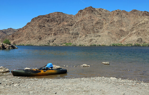 Black kayak on the beach - Colorado River, Arizona