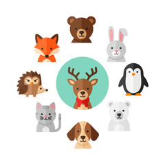 Fototapeta premium Cute Woodland Animals Collection - Flat Design Icons