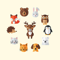 Fototapeta premium Cute Woodland Animals Collection - Flat Design Vector Icons