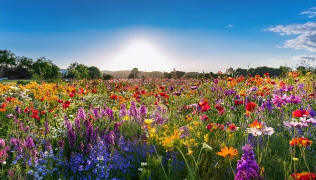 A Mesmerizing Array Of Blooming Flowers In A Midsummer Meadow Creates A Vibrant And Enchanting Tapestry Of Colors And Textures