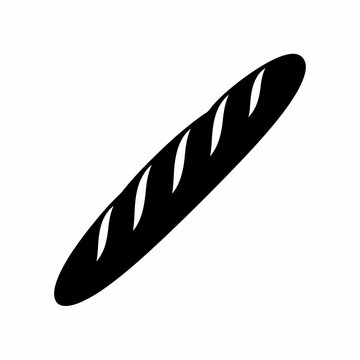 French bread, baguette icon, black silhouette, bakery symbol, food illustration