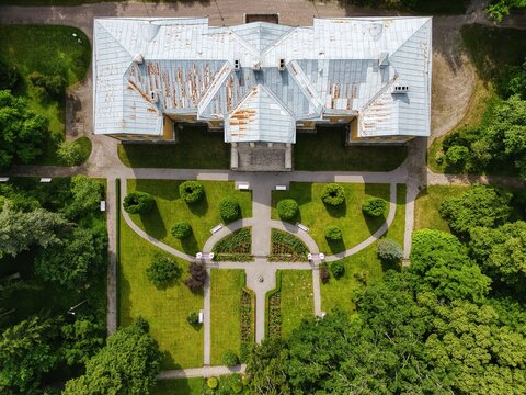 Top Down Drone View of Sillap&auml;&auml; Manor and Garden in Rapina Estonia