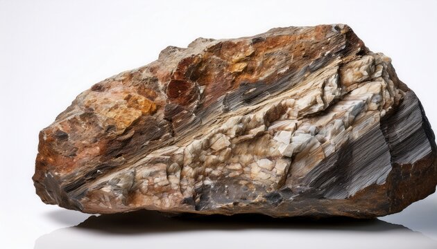 A Rough Textured Sample Of Sedimentary Rock With Varied Mineral Composition And Inclusions Displayed Against A Pure White Background