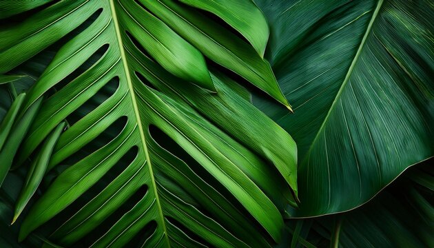 Vibrant Green Tropical Leaves Create A Lush Inviting Backdrop Filled With Different Textures And Shades