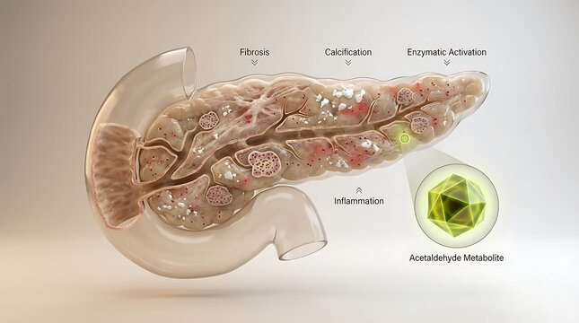 Transparent Human Pancreas with Chronic Pancreatitis Calcification and Toxic Acetaldehyde Metabolite Accumulation