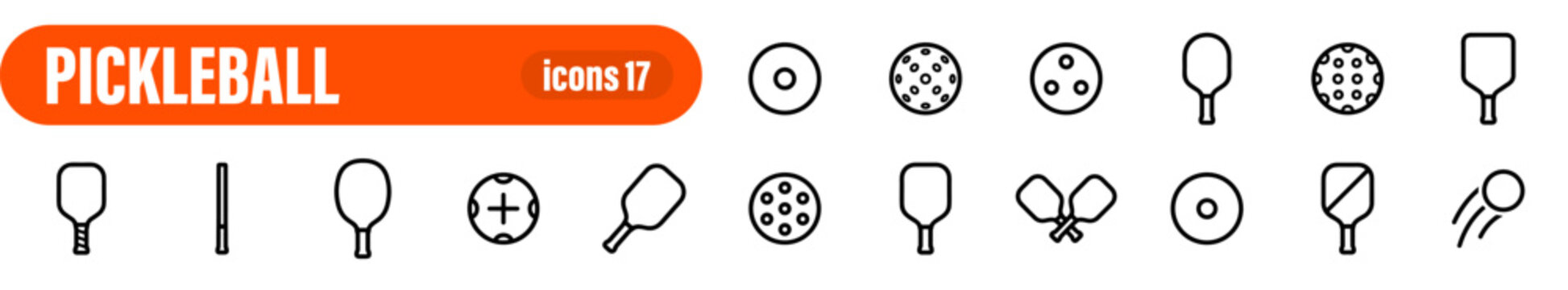 Pickleball Game Equipment Icon Set