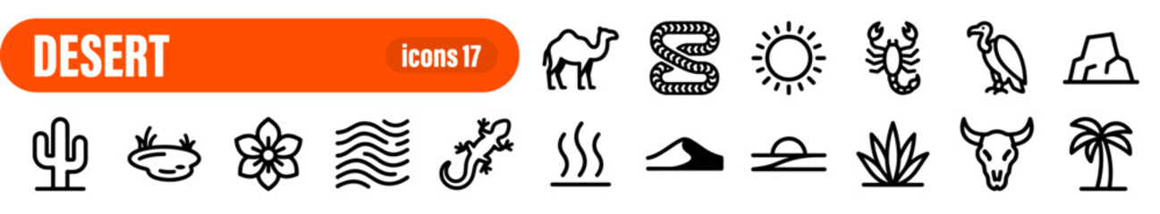 Fototapeta premium Desert scenery icon set