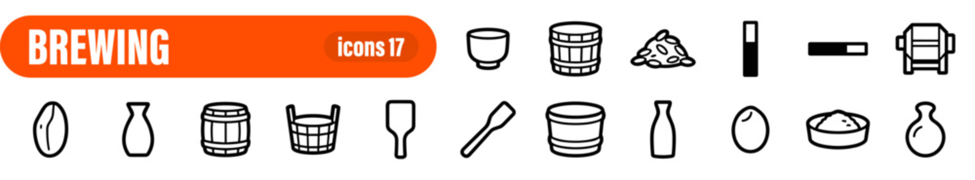 Brewing and Fermentation Process Outline Icons