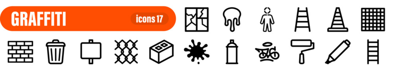 Graffiti and Street Art Outline Icon Set © liubomir118809