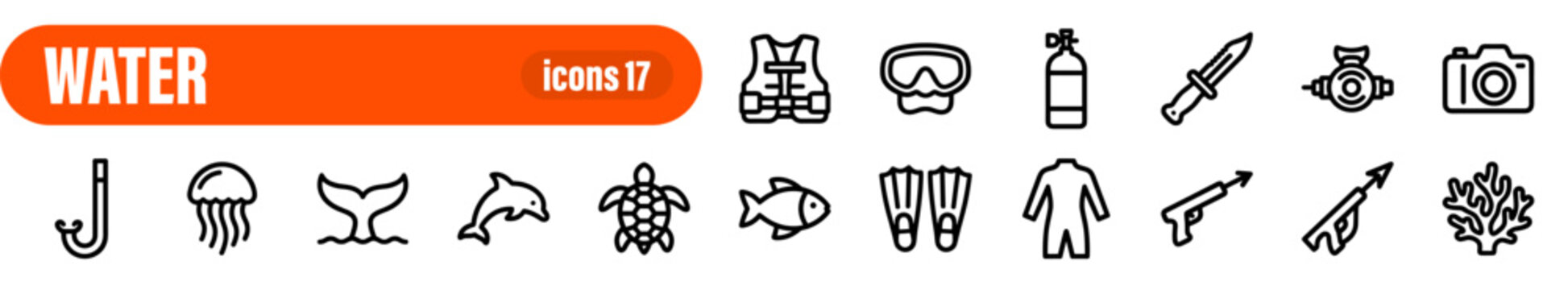 Water Sports and Scuba Diving Icon Set