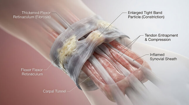 Transparent Human Retinaculum with Retinacular Inflammation and Fibrous Band Tendon Entrapment