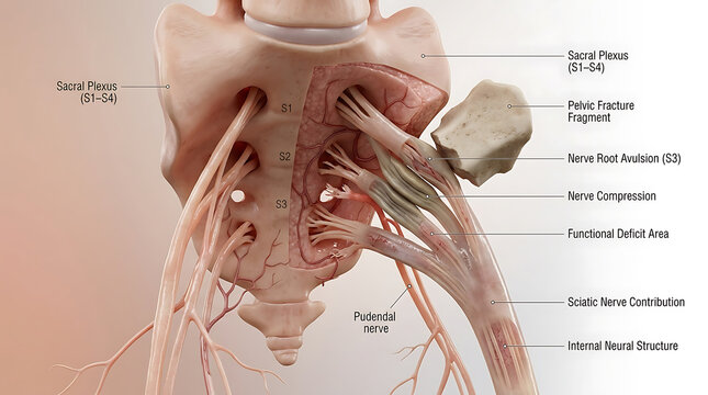 Transparent Human Sciatic Nerve with Sciatica and Herniated Disc Compression Radiculopathy