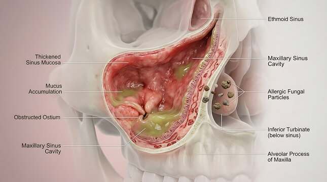 Transparent Human Maxillary Sinus with Allergic Fungal Sinusitis and Mucosal Inflammation