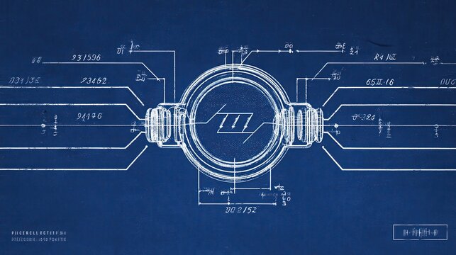 Blueprint diagram of an electromagnetic coil with axle assembly. AI generated image