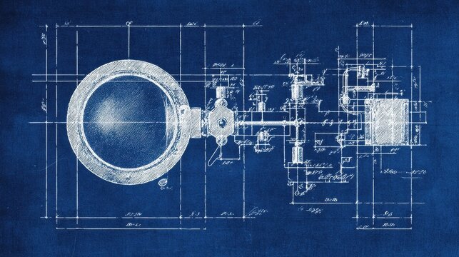 Blueprint diagram of an electromagnetic coil with axle assembly. AI generated image