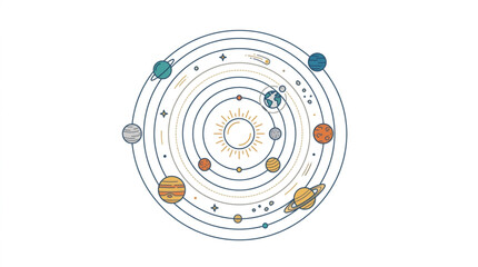 Solar System Diagram Showing Planets Orbiting the Sun. © skuy
