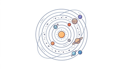 Stylized Solar System with Planets Orbiting the Sun. © skuy