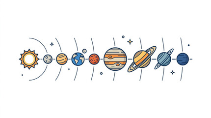 Solar System Planets Orbiting Sun Space Illustration. © dips