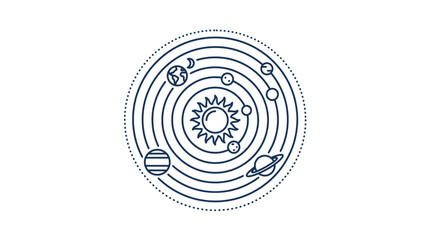 Stylized Solar System Diagram with Sun and Planets. © dip