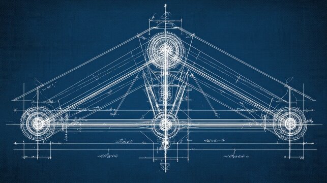 Blueprint diagram of a balanced lever beam on a triangular fulcrum. AI generated image