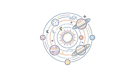 Stylized Solar System with Planets Orbiting Sun. © widodo