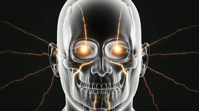 Sinus Pressure Pain Concept Illustrated By Transparent Head Displaying Neural Pathways And Key Areas Of Discomfort Around Forehead And Face