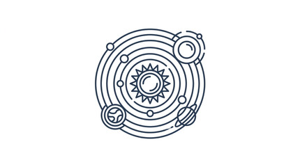 Stylized Solar System with Sun and Planets Orbiting. © henceta