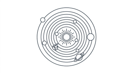 Stylized Solar System Diagram with Planets Orbiting Sun. © henceta