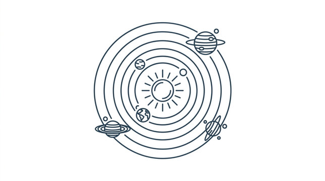 Stylized Solar System Diagram with Sun and Planets.