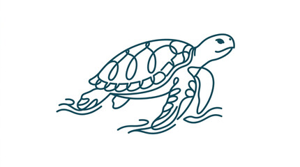 Sea Turtle Swimming in Water Line Art. © henceta