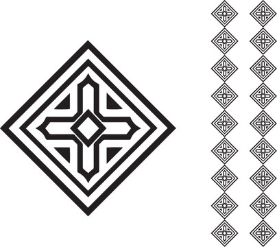 Islamic Arabesque Diamond Motif Vector - Geometric Pattern Design Elements, Black and White Traditional Border Line Art