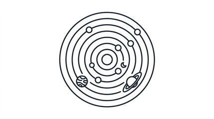 Stylized Solar System Diagram with Planets Orbiting Sun. © retme