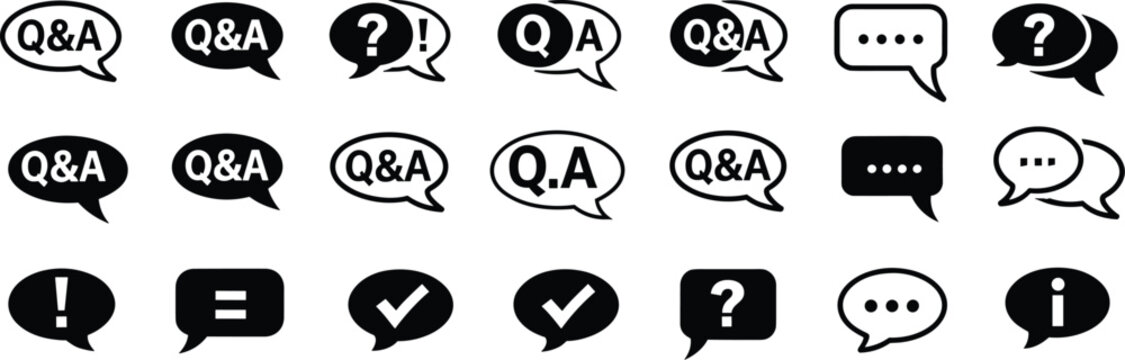 Questions and Answers Chat Speech Bubble Icon Set Vector Web Elements