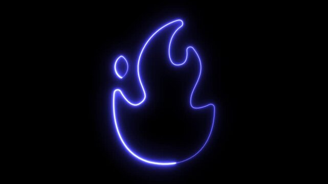 Glowing purple neon light of a simple flame shape isolated on a black background for energy and heat concepts in digital user interfaces