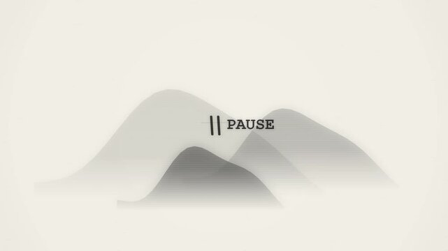 Minimalist abstract animation with pause button icon and mountain shapes