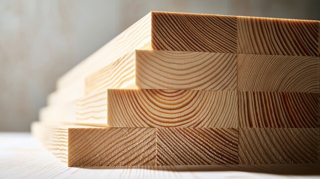 Stunning photo of Stacked wooden boards with visible rings. Construction and natural material.