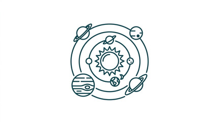 Solar System Planets Orbiting Sun Stylized Illustration. © yami